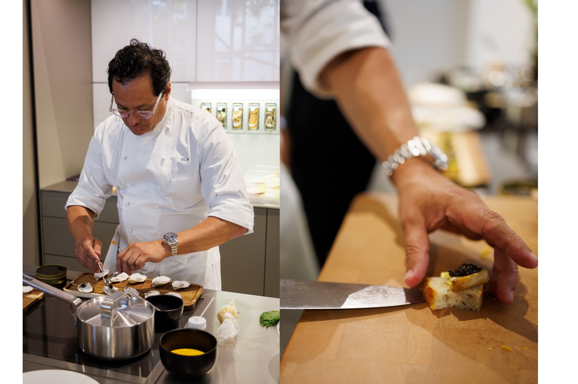bulthaup Miami showroom with chef cooking in a bulthaup b3 kitchen.